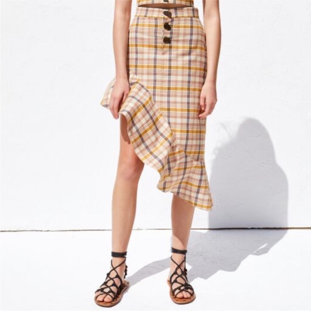 ZARA Asymmetric Hem Plaid Skirt